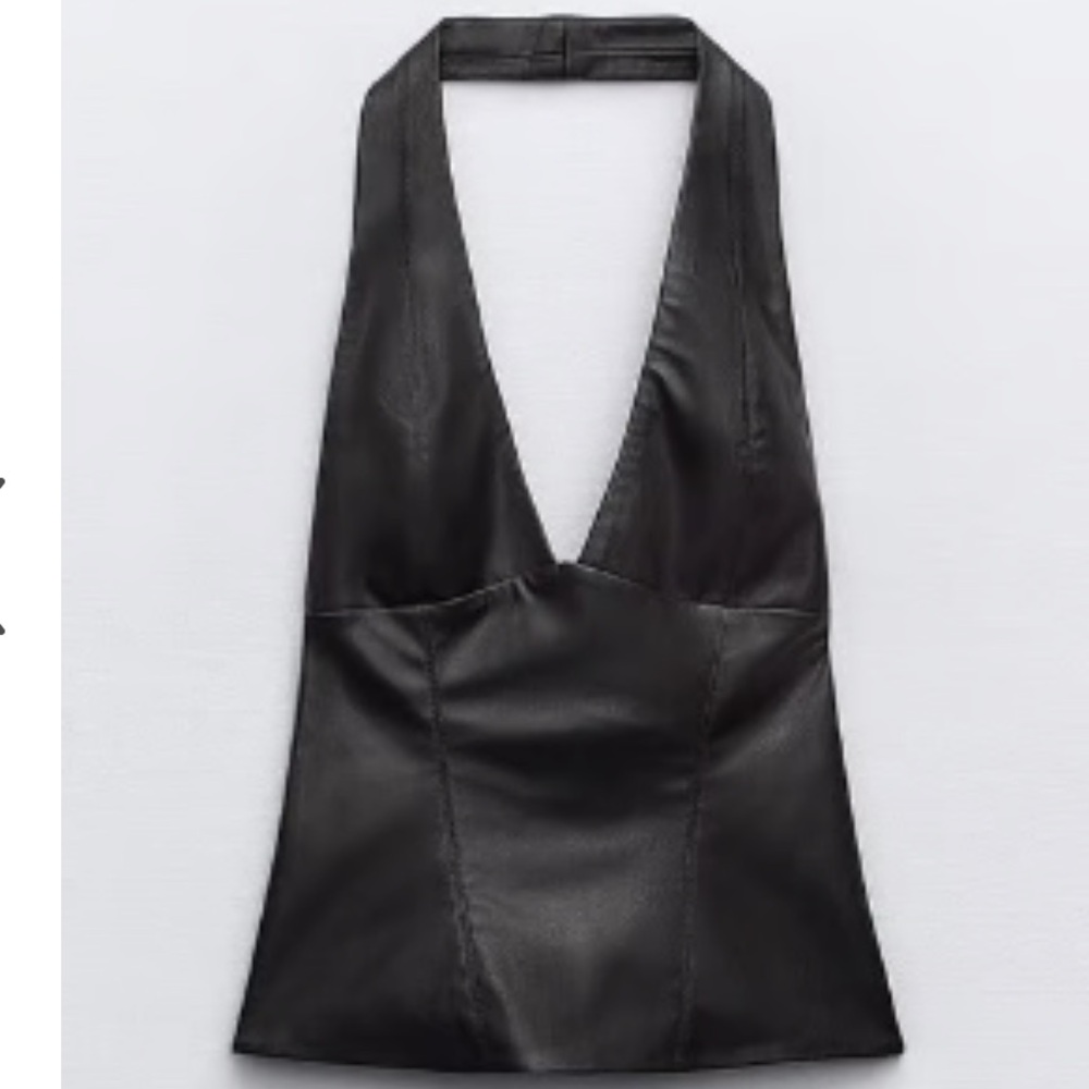 Zara Black Faux Leather Halter Camisole